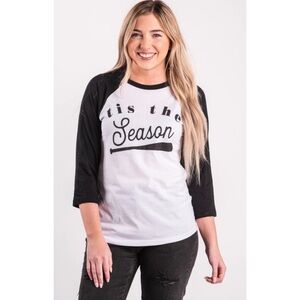 Tis The Season Unisex Baseball T-Shirt Black/White Size Large.